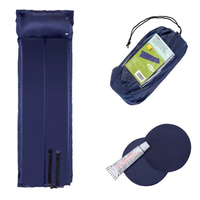 Коврик самонадувающийся с подушкой NILS CAMP NC4008, 188 х 57 х 2,7 см - синий