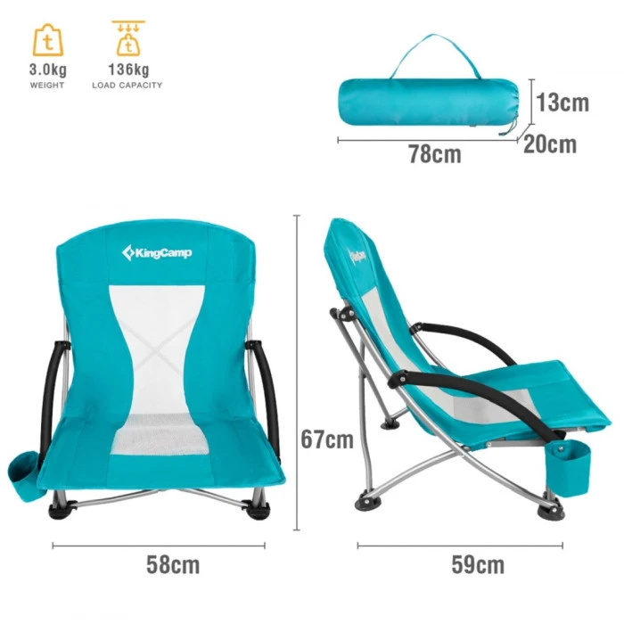 Кресло раскладное для кемпинга KING CAMP, голубовато-белое – низкое