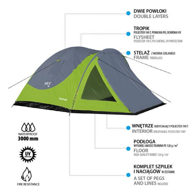 NC6006 ЗЕЛЕНО-СЕРАЯ КЕМПИНГОВАЯ палатка DISCOVERY NILS CAMP