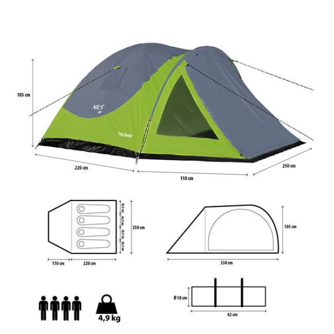 NC6006 ЗЕЛЕНО-СЕРАЯ КЕМПИНГОВАЯ палатка DISCOVERY NILS CAMP