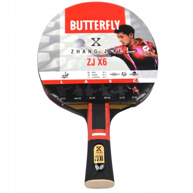Ракетка для настольного тенниса BUTTERFLY Zhang Jike X6, черно-красная.