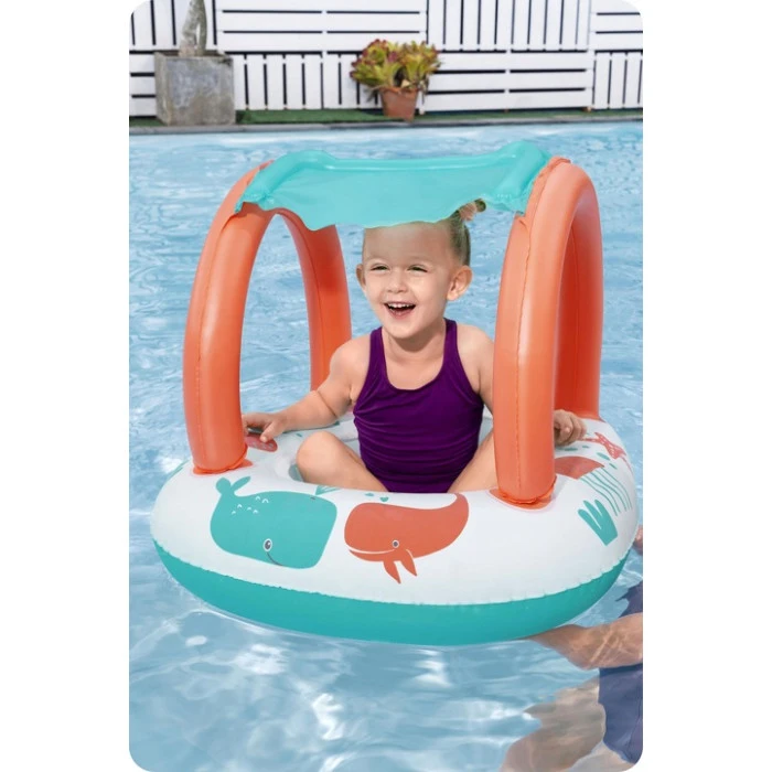 Плит надувной пляжный Bestway 34203 с крышей 87 х 67 см, оранжево-бирюзовый.