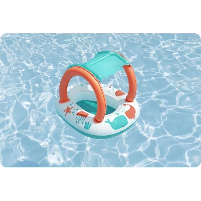 Плит надувной пляжный Bestway 34203 с крышей 87 х 67 см, оранжево-бирюзовый.