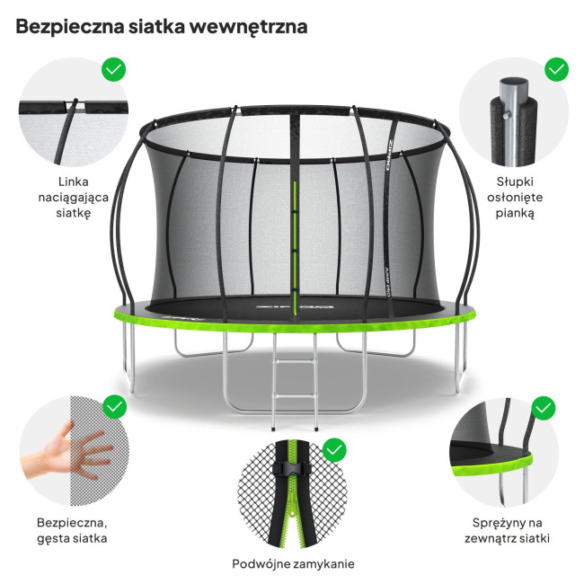 Батут Zipro Jump Pro Premium с внутренней сеткой 12 футов 374 см черно-зеленый