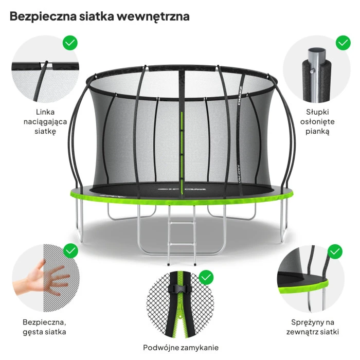 Батут Zipro Jump Pro Premium з внутрішньої сіткою 12 футів 374 см чорно-зелений