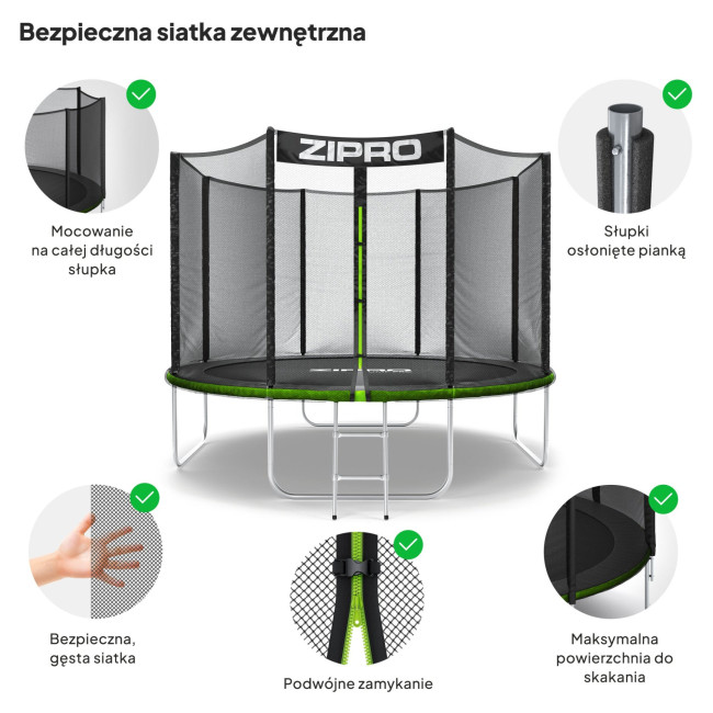 Батут Zipro Jump Pro с наружной сеткой 10 футов 312 см черно-зеленый