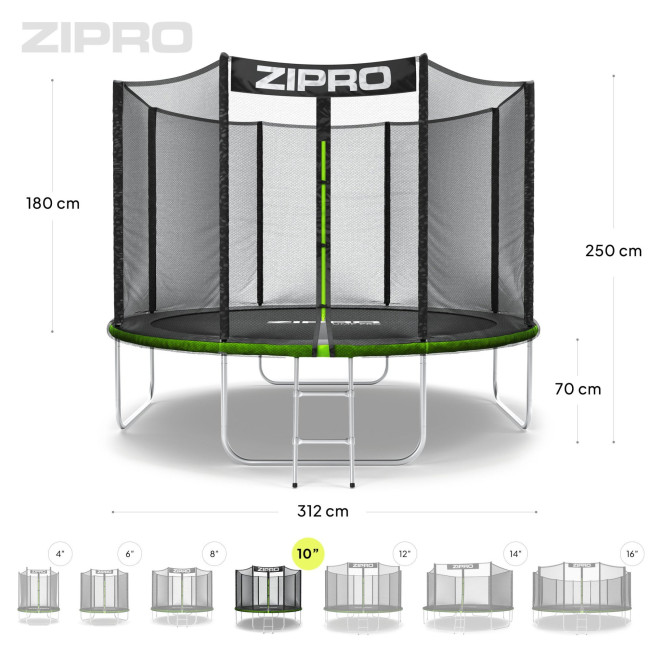 Батут Zipro Jump Pro с наружной сеткой 10 футов 312 см черно-зеленый