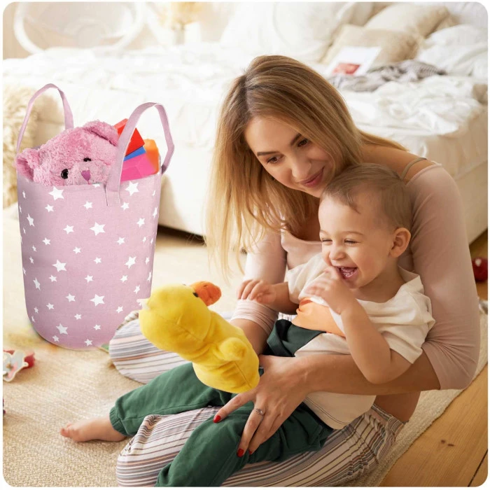 Корзина для игрушек Nukido розовая со звездами