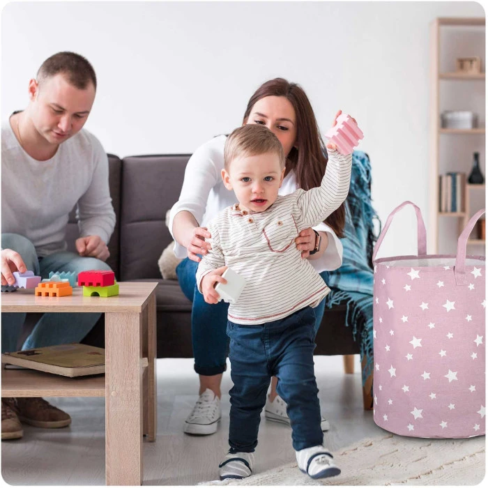 Корзина для игрушек Nukido розовая со звездами