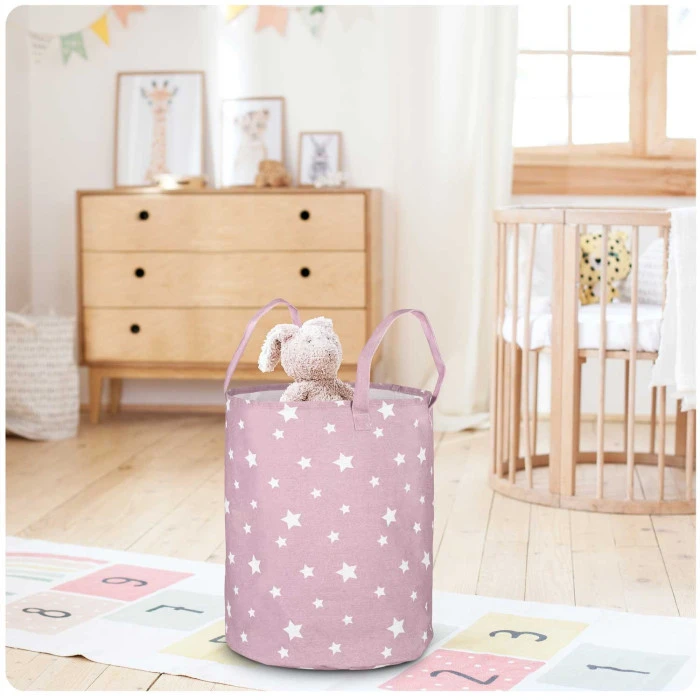 Корзина для игрушек Nukido розовая со звездами
