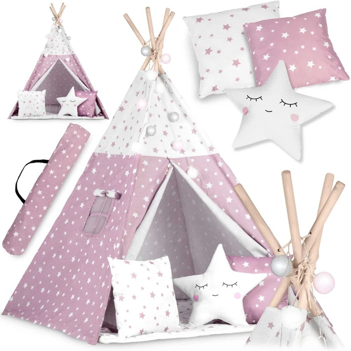 Вигвам детский с фонариками Nukido розовый со звездочками