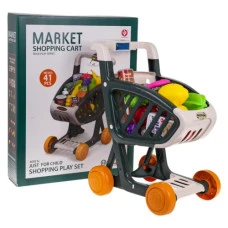 Детская игрушечная тележка для покупок с подсветкой и музыкальной функцией 41 эл. Зеленый