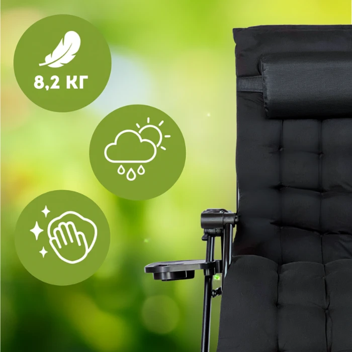Розкладне крісло шезлонг LEOBRO Zero Gravity Premium Plus Black (LB-ZGC-K2-BLK)