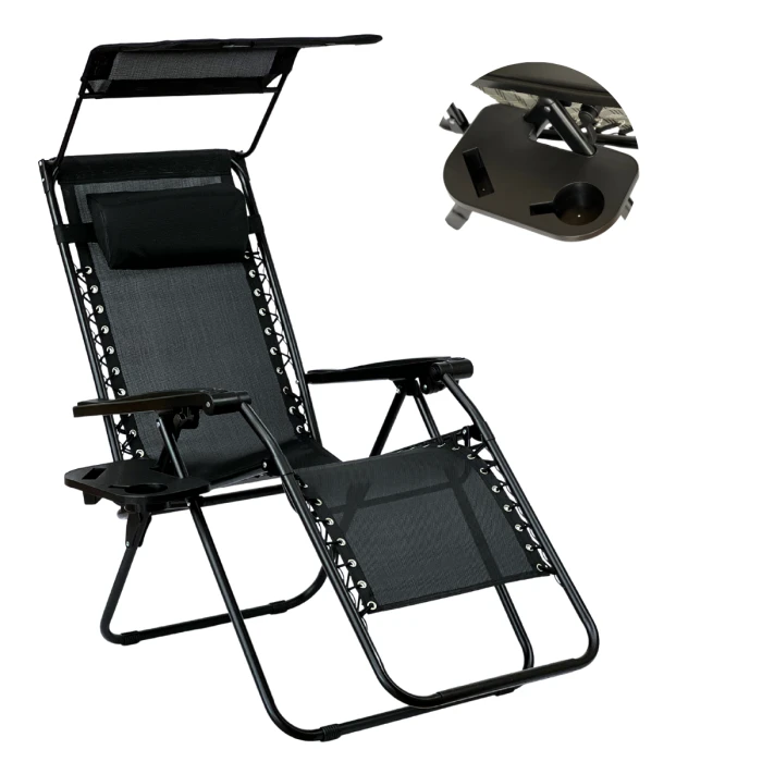 Розкладне крісло шезлонг із козирком LEOBRO Zero Gravity Black (LB-ZGC-H1-BLK)