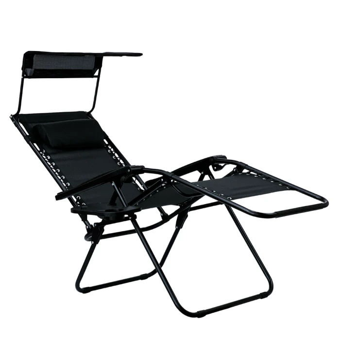 Розкладне крісло шезлонг із козирком LEOBRO Zero Gravity Black (LB-ZGC-H1-BLK)