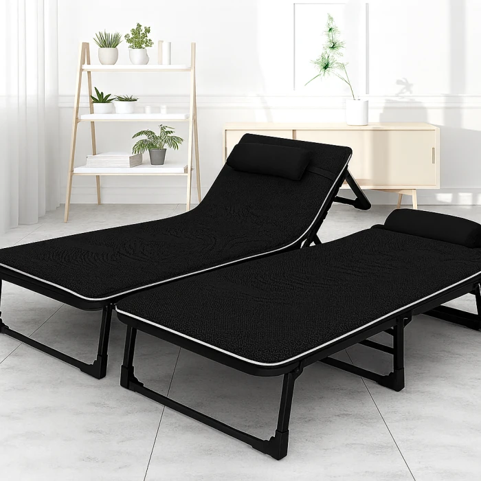 Розкладне ліжко (розкладачка) з Mesh-матрацом і подушкою LEOBRO Black (LB-FB-A2-BLK)