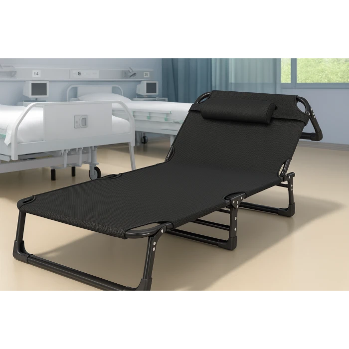 Розкладне ліжко (розкладачка) з Mesh-матрацом і подушкою LEOBRO Black (LB-FB-A2-BLK)