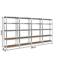 Набір із чотирьох стелажів LEOBRO Premium 150 х 280 х 30 см, 150кг/полиця, 5 полиць (LB-R110Х4)