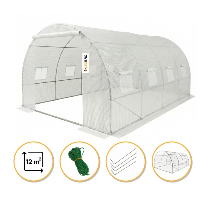 Велика садова теплиця 12м2 LEOBRO Біла армована (LB-G104-WHT)