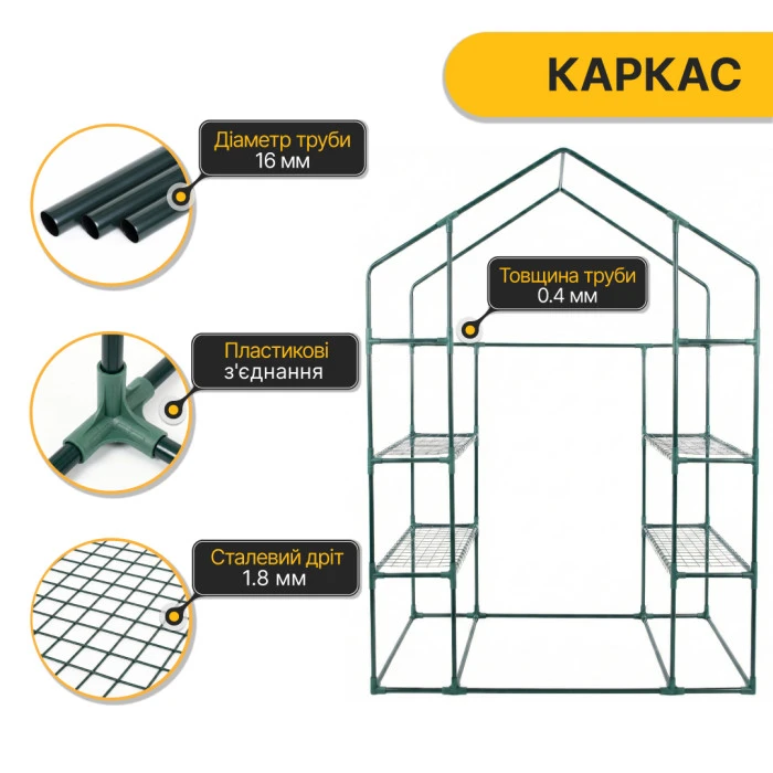 Стелаж-теплиця LEOBRO 143x73x195 см на 4 полиці Green (LB-G121)