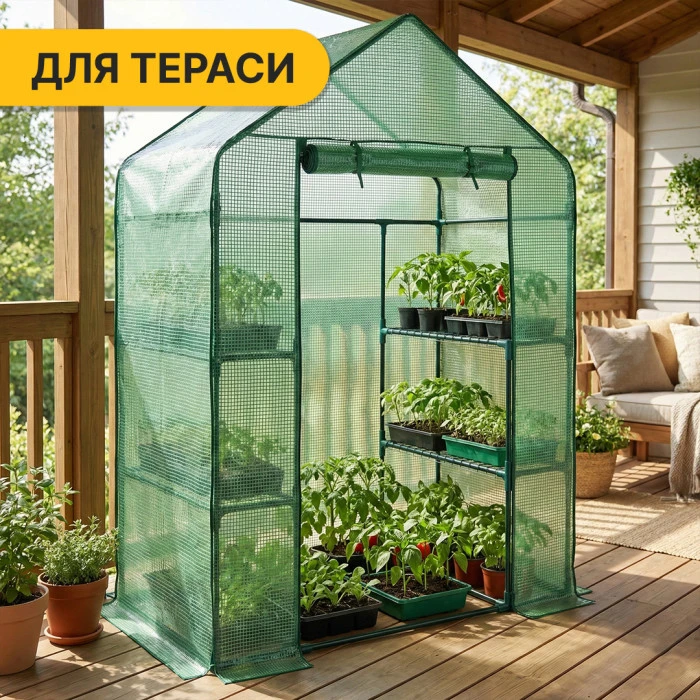 Стелаж-теплиця LEOBRO 143x73x195 см на 4 полиці Green (LB-G121)