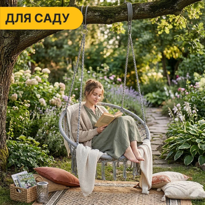 Підвісне плетене крісло-гойдалка LEOBRO Boho XL 80 см Grey (LB-1104)