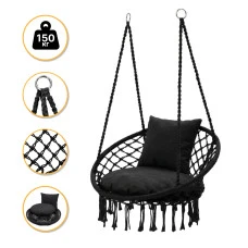 Підвісне плетене крісло-гойдалка LEOBRO Boho Comfort XL 80 см Black (LB-1108)