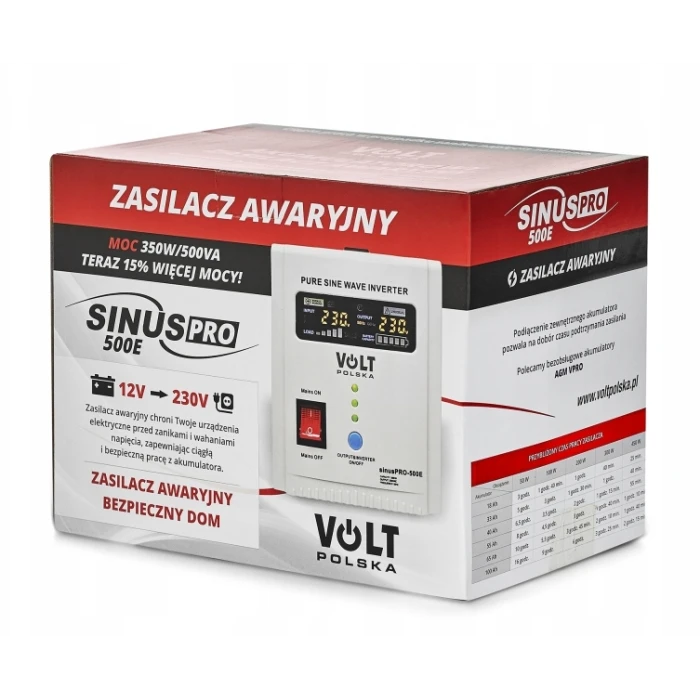Гібридний ДБЖ/інвертор Volt Polska SINUS PRO 500 E 12/230V 350/500W (3SP050012E)