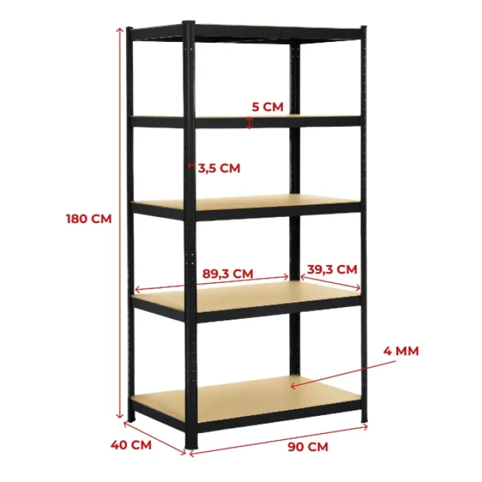 Стелаж LEOBRO Чорний 180 х 180 х 40 см, 175кг/полиця, 5 полиць (LB-R175-BLKX2)