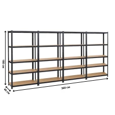 Набір із чотирьох стелажів LEOBRO Чорний 180 х 360 х 40 см, 175кг/полиця, 5 полиць (LB-R175-BLKX4)