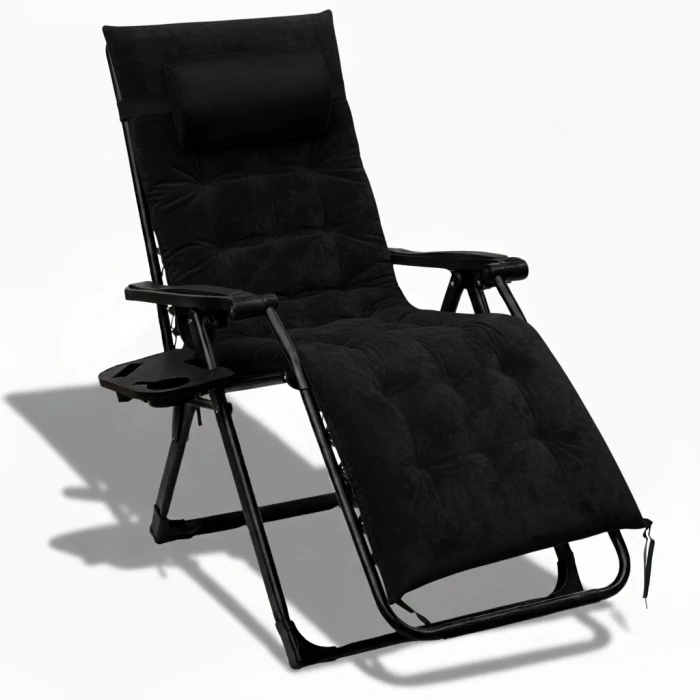 Розкладне крісло шезлонг LEOBRO Zero Gravity Premium Plus Black Velvet (LB-ZGC-K3-BLK)