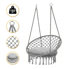 Підвісне плетене крісло-гойдалка LEOBRO Boho XL 80 см Grey з подушкою (LB-1107)