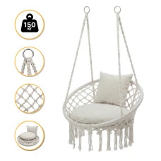 Підвісне плетене крісло-гойдалка LEOBRO Boho Comfort XL 80 см Cream (LB-1109)