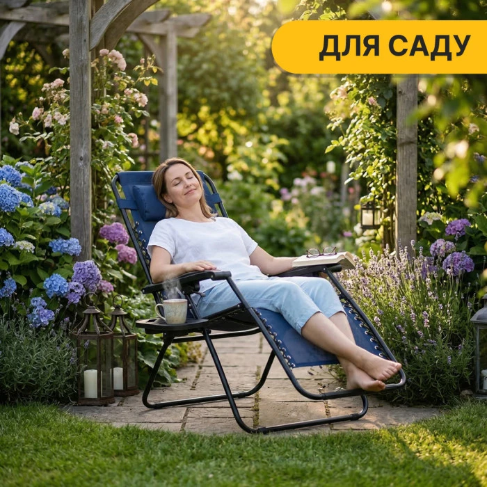 Розкладне крісло шезлонг LEOBRO Zero Gravity Navy Blue (LB-ZGC-F1-NVY)