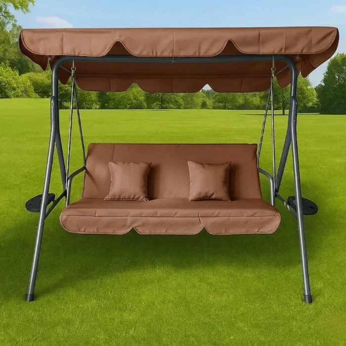 Гойдалка з подушками та підсклянниками на 3 особи LEOBRO Коричнева (LB-SW3-D2-BRN)