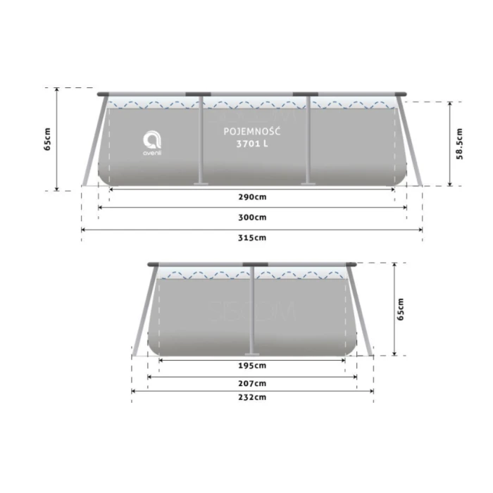 Бассейн каркасный прямоугольный Avenli 300х65см 15в1 (2815)