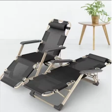 Раскладное кресло шезлонг с матрасом и подушкой LEOBRO Чёрное