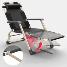 Раскладное кресло шезлонг с матрасом и подушкой LEOBRO Чёрное