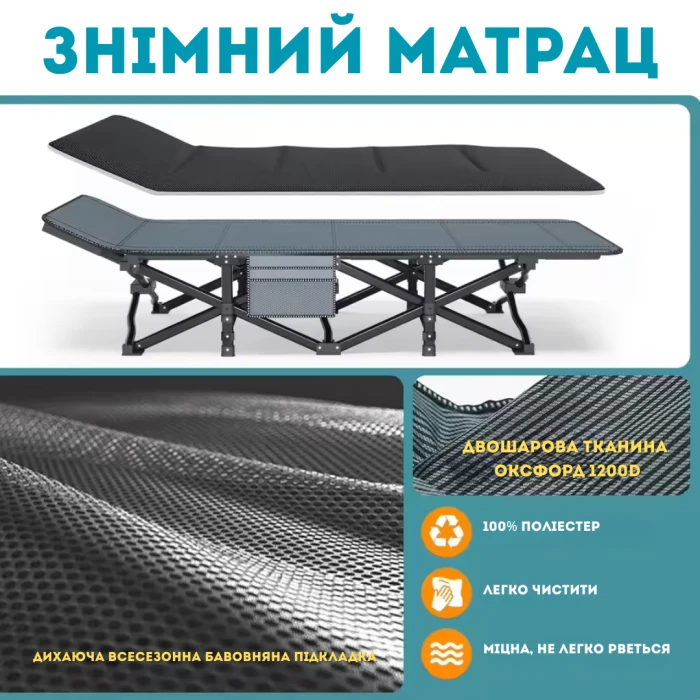Компактна Розкладачка для туризму LEOBRO зі зручним матрацом Темно-синя