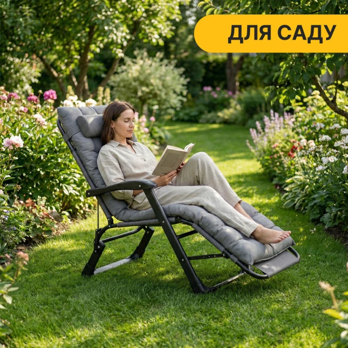Розкладне крісло ліжко з подушкою LEOBRO Темно-сірий (LB-FCB-G1-GRY)