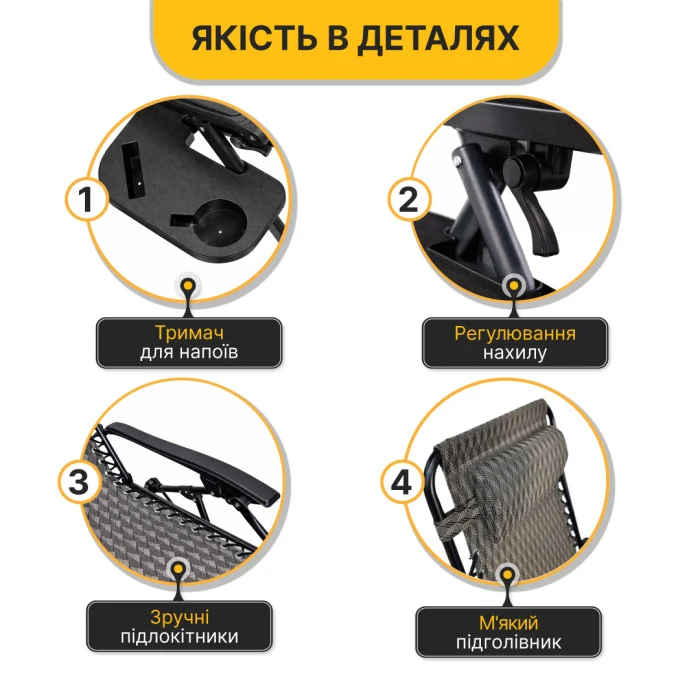 Розкладне крісло шезлонг LEOBRO Zero Gravity Plaid (LB-ZGC-F1-PLD)