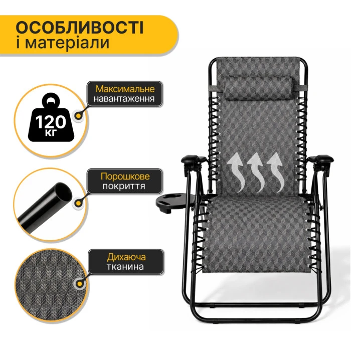 Розкладне крісло шезлонг LEOBRO Zero Gravity Plaid (LB-ZGC-F1-PLD)