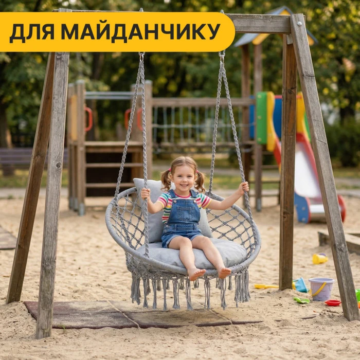 Підвісне плетене крісло-гойдалка LEOBRO Boho Comfort XL 80 см Grey (LB-1110)