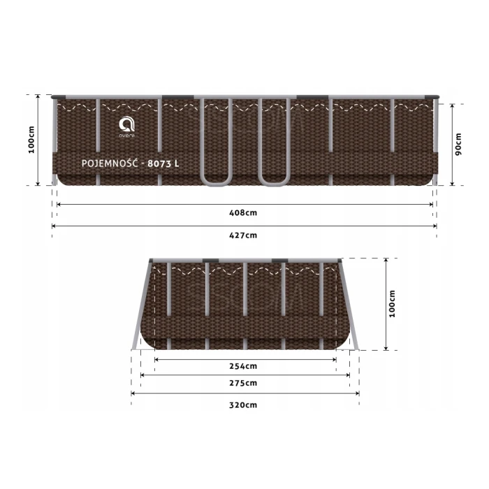 Бассейн каркасный, прямоугольный Avenli 427x275x100 см. (Brown) 16в1 (2820)