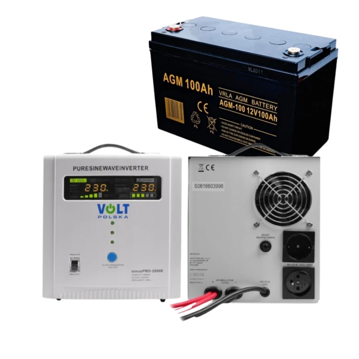 Аварійний комплект Volt Polska SINUS PRO 2000 E 12/230V 1250/2000W + Акумулятор VOLT AGM VRLA 100Ah 12V