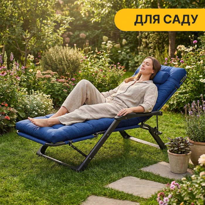 Раскладное кресло кровать с подушкой LEOBRO Темно-синий (LB-FCB-G1-BLU)