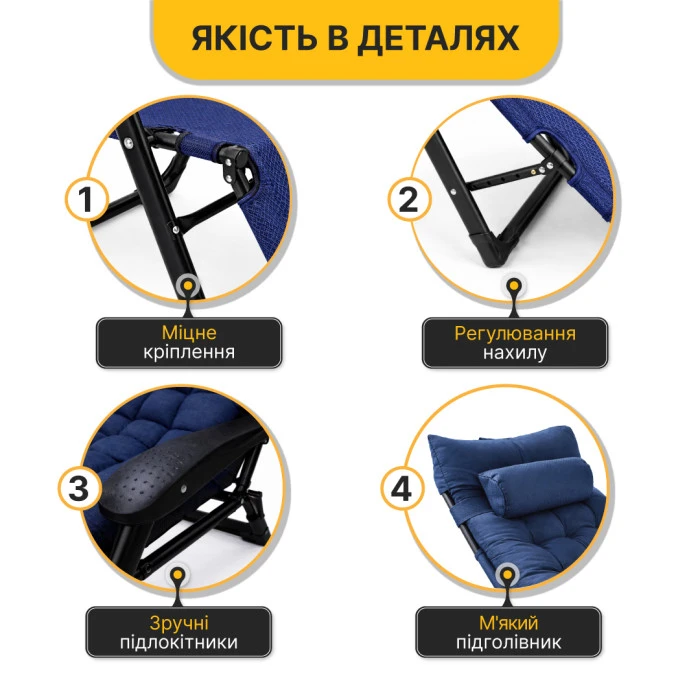 Раскладное кресло кровать с подушкой LEOBRO Темно-синий (LB-FCB-G1-BLU)