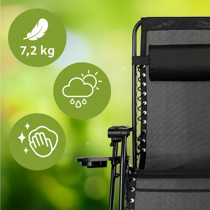 Розкладне крісло шезлонг LEOBRO Zero Gravity Premium Black (LB-ZGC-G2-BLK)