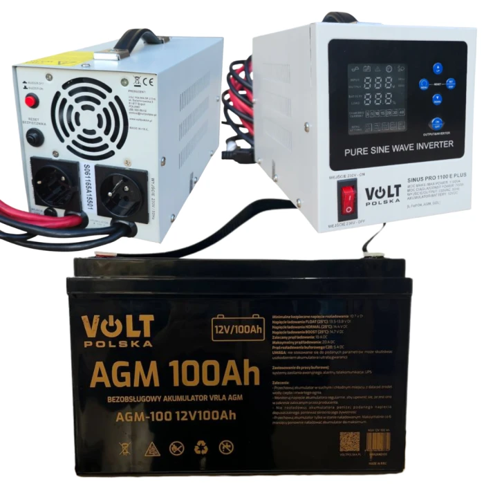 Комплект Volt Polska SINUS PRO 1100 PLUS 12/230V 700/1100 + Акумулятор AGM 12V 100 Ah