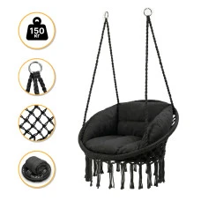 Підвісне плетене крісло-гойдалка LEOBRO Boho Deluxe XL 80 см Black (LB-1111)